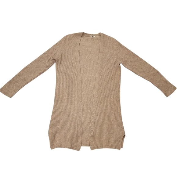 J.Crew Ribbed Knit Open Front Cardigan Sweater Tan Lambswool Neutral Women's S/M - Picture 4 of 15